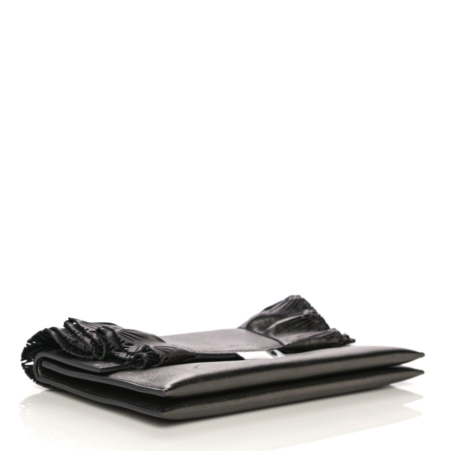 Jimmy Choo Calfskin Laser Cut Ruffled Isabella Clutch Gray 3 of 23