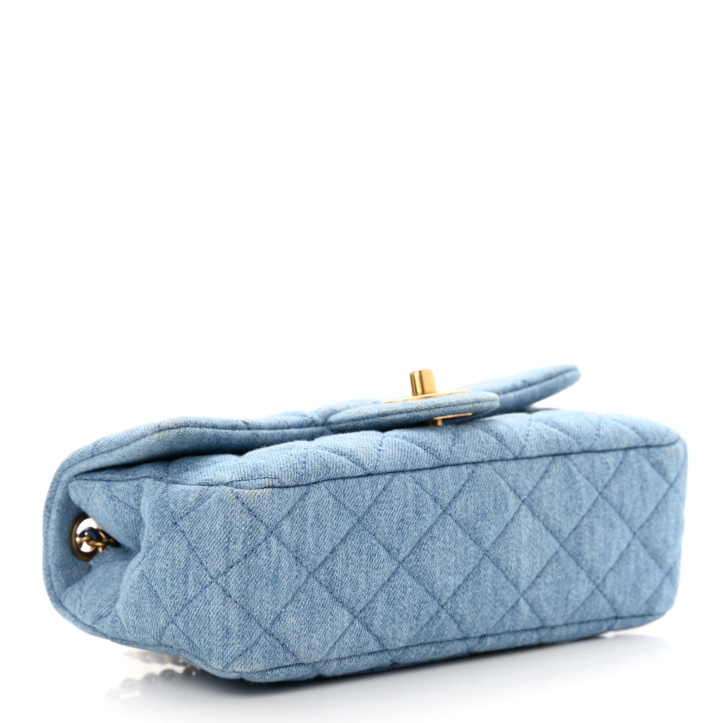 Denim Quilted Mini Pearl Crush Rectangular Flap Blue