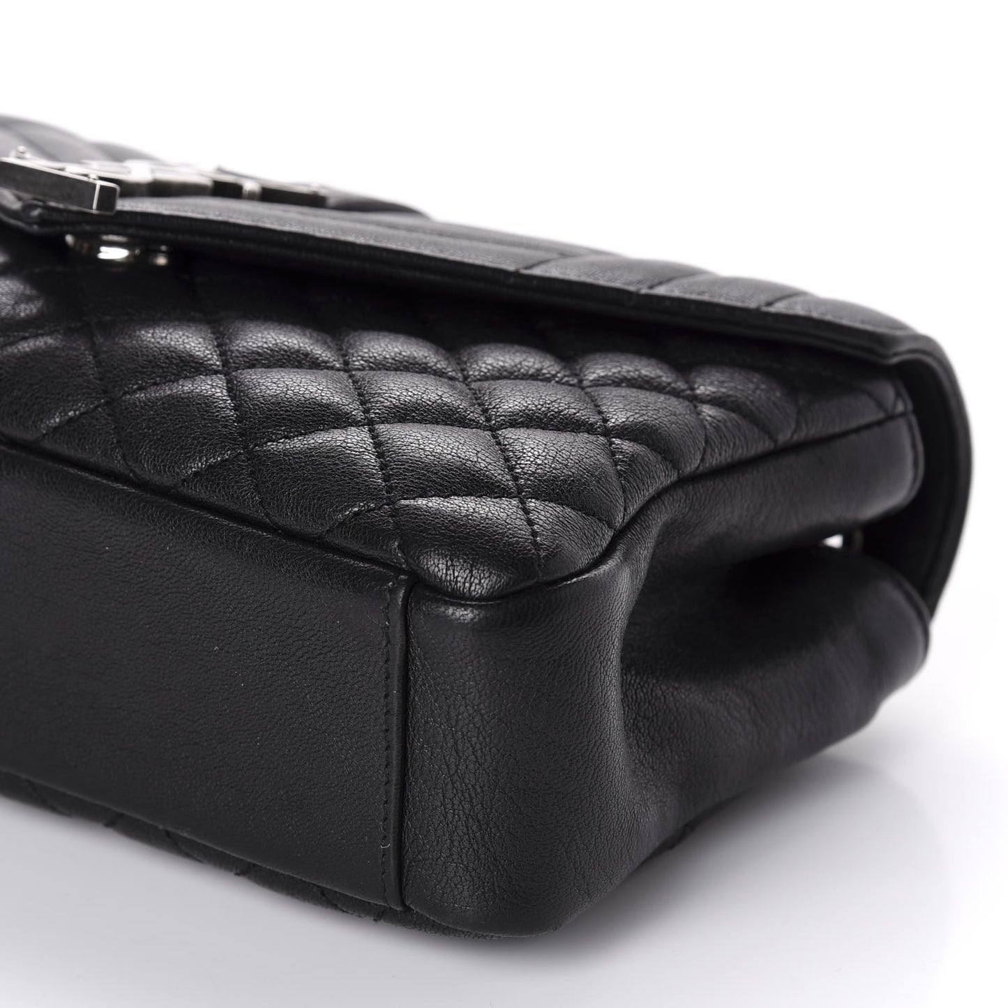 Sheepskin Tri-Quilt Monogram Medium College Bag Black