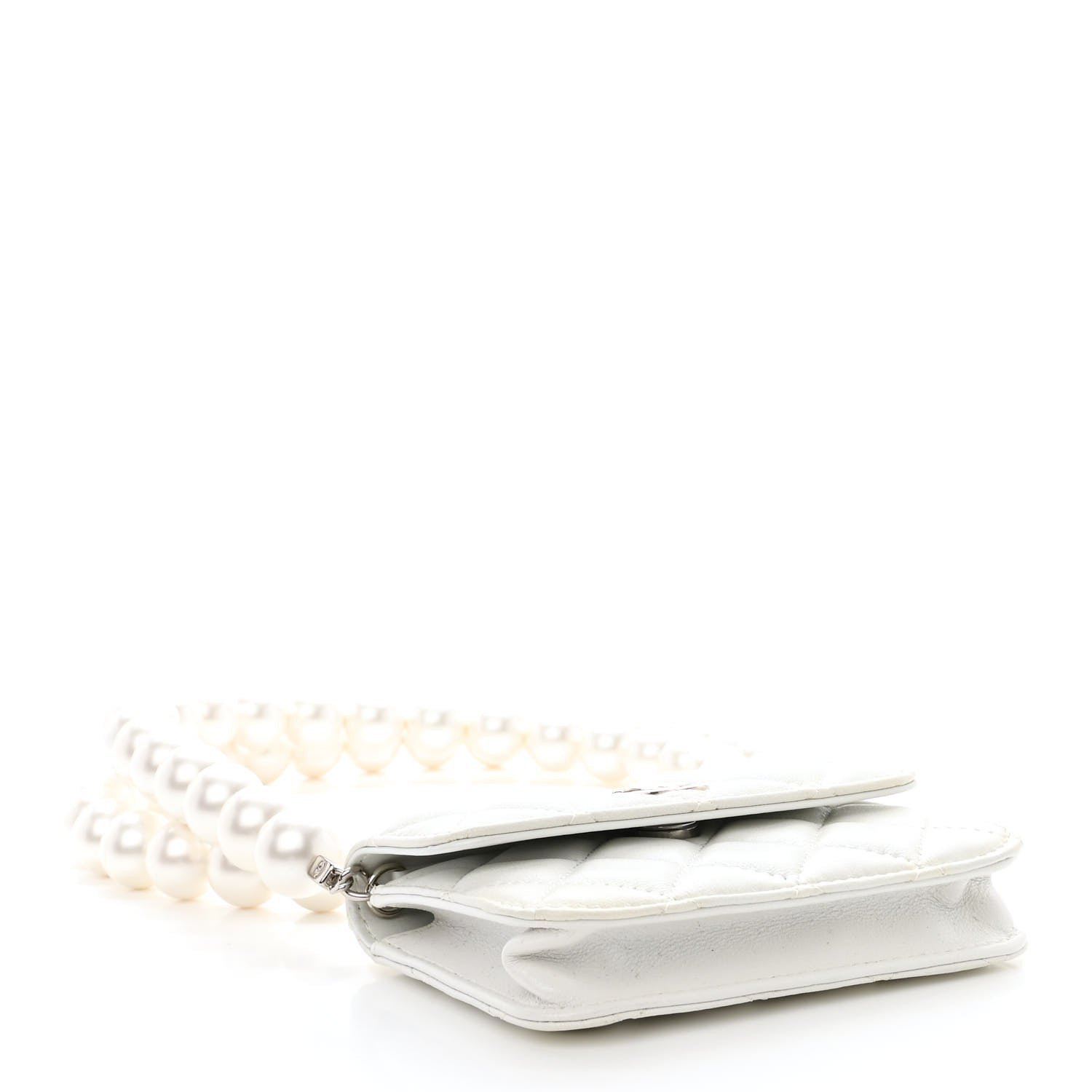 Chanel Calfskin Quilted Maxi Pearls Card Holder Flap With Chain White 4 of 11