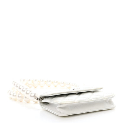 Chanel Calfskin Quilted Maxi Pearls Card Holder Flap With Chain White 4 of 11