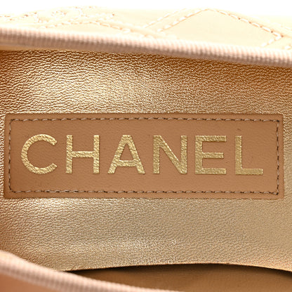 Chanel Lambskin Patent Double Stitched CC Cap Toe Ballerina Flats 38 Ivory Black 7 of 9