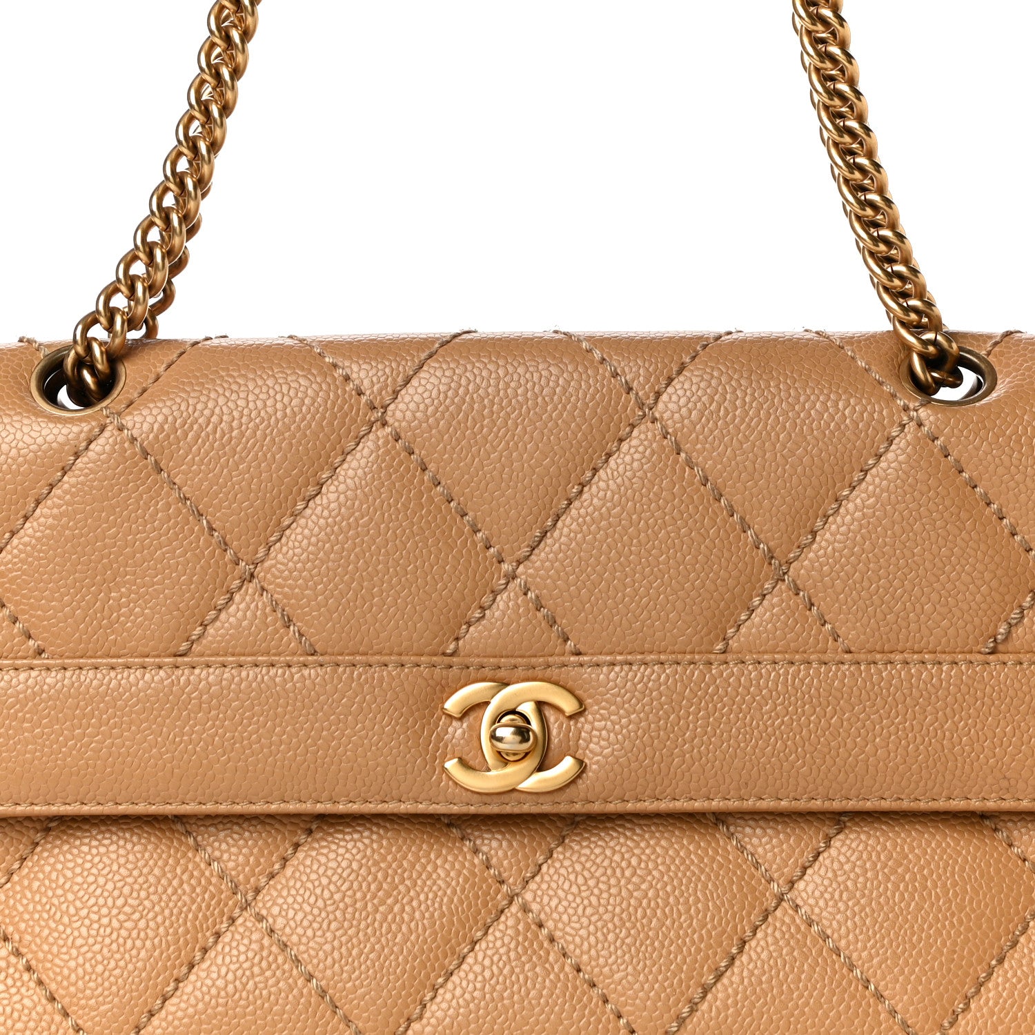 Chanel Caviar Quilted Wild Stitch Medium Single Flap Beige 8 of 16