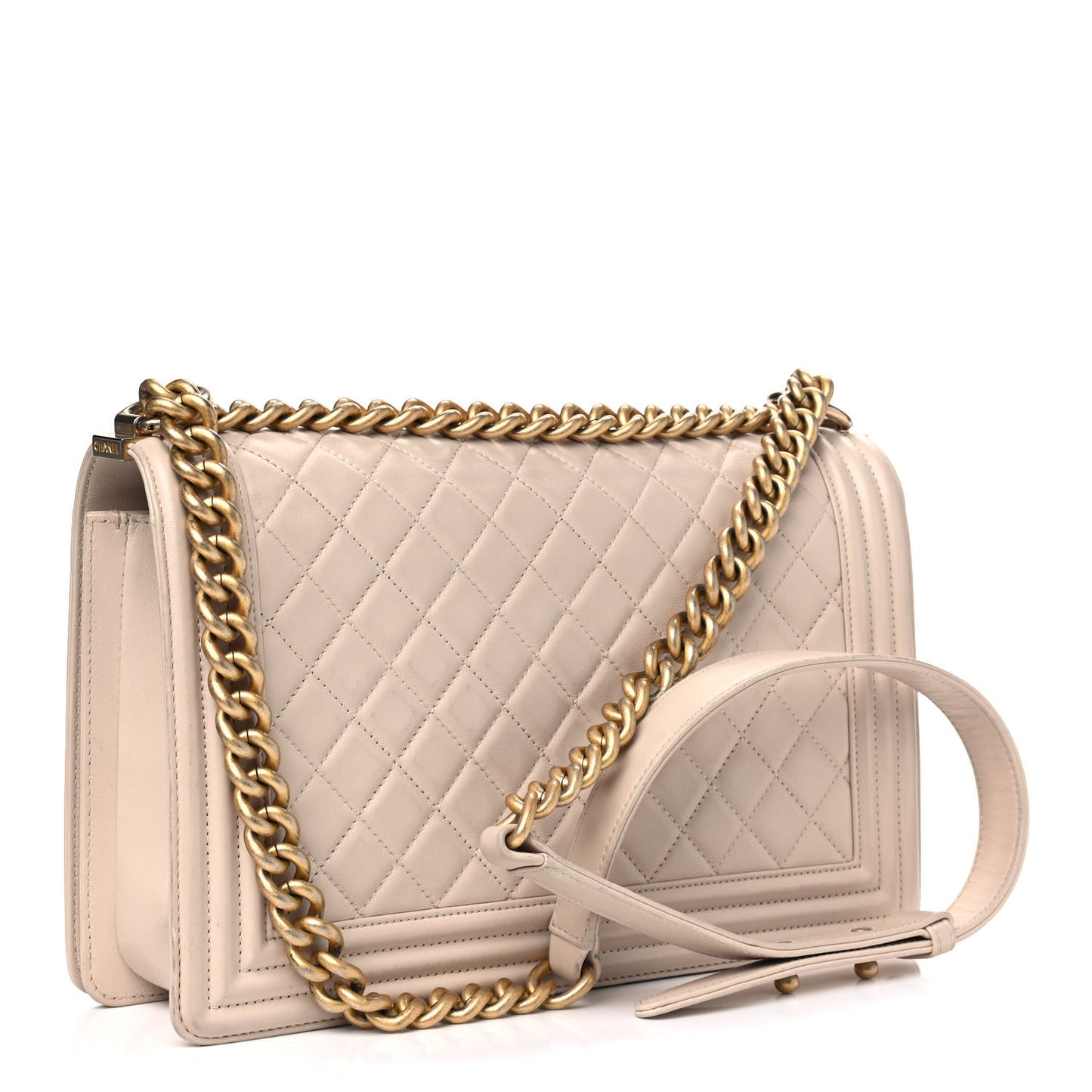 Calfskin Quilted New Medium Boy Flap Beige Clair