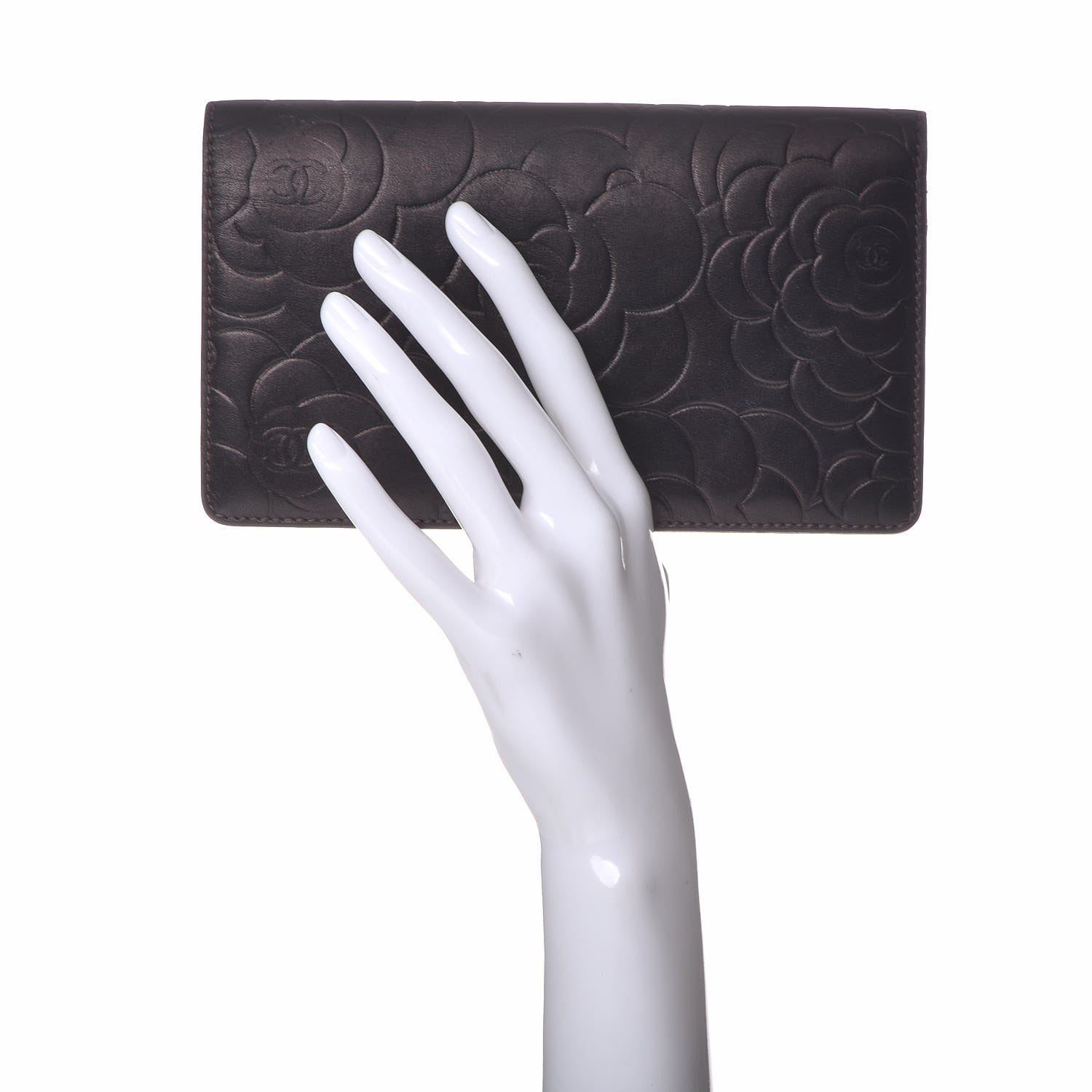 Chanel Metallic Lambskin Camellia Embossed Yen Wallet Brown 2 of 12