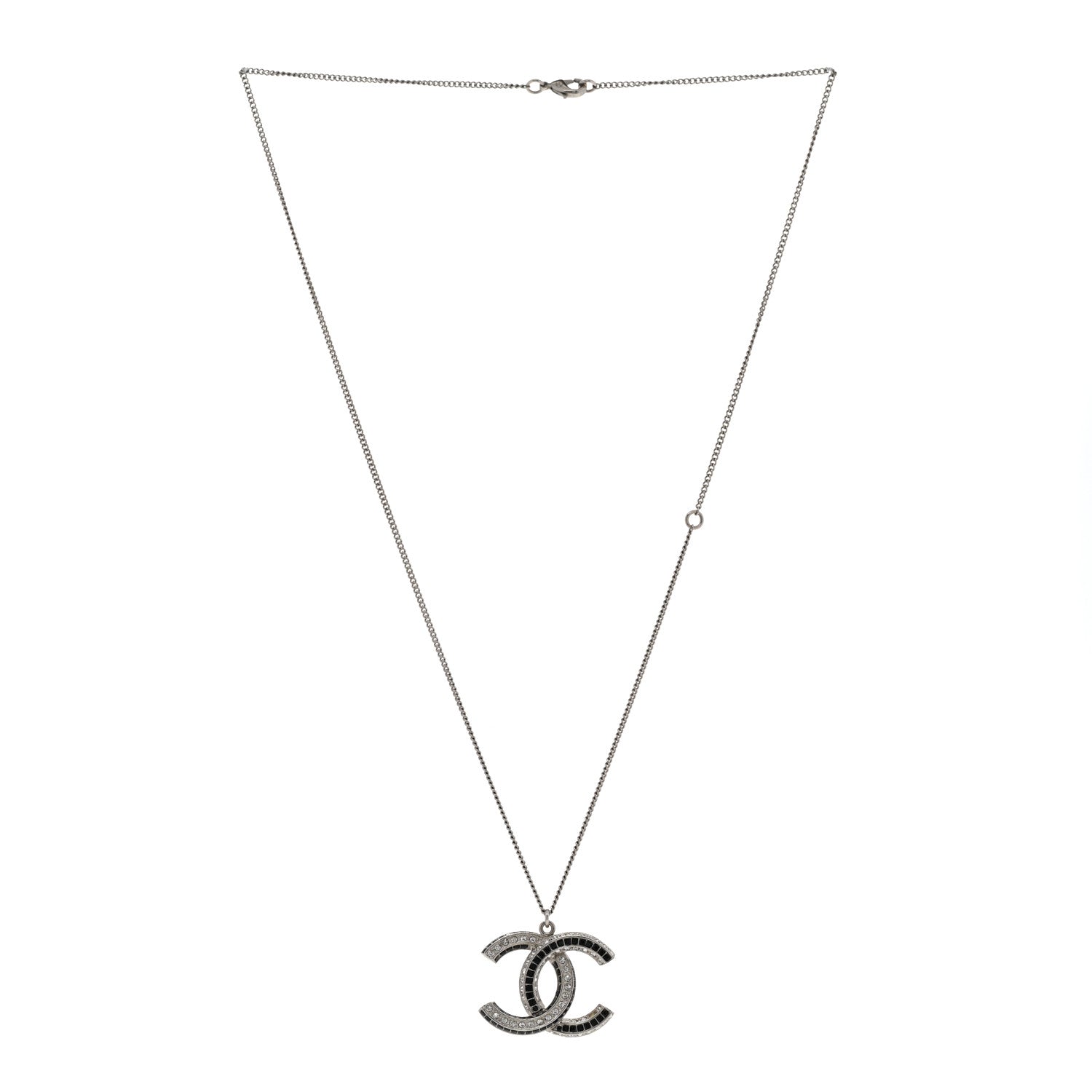Chanel Baguette Crystal Large CC Necklace Silver Black 3 of 7