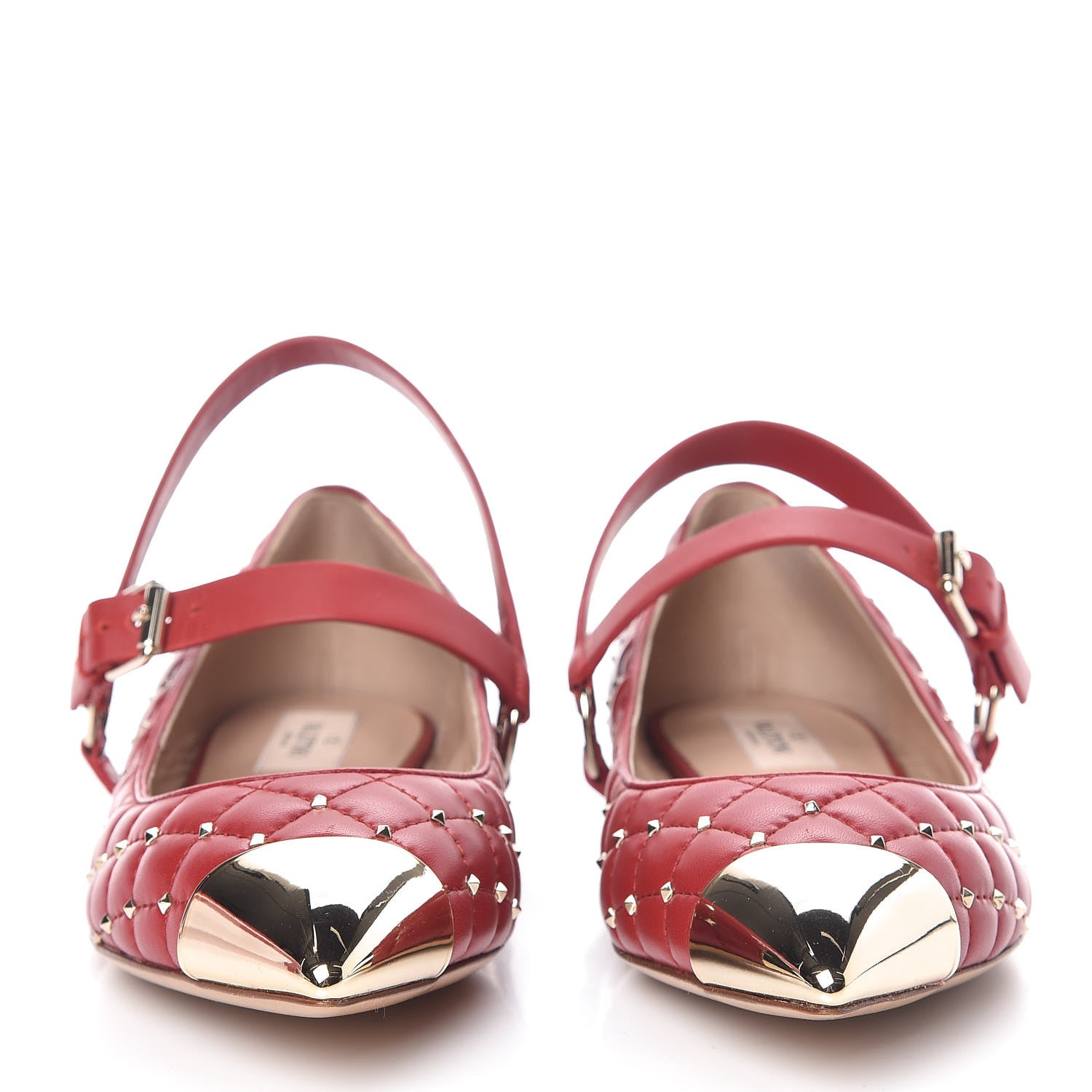 Valentino Garavani Lambskin Rockstud Spike Captoe Ballerina Flats 39 Rosso Gold 2 of 8
