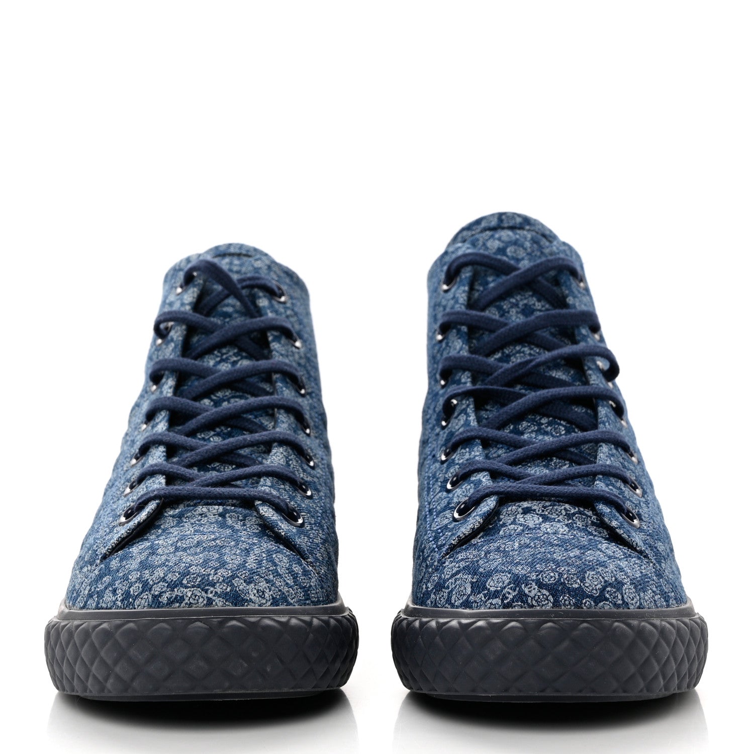 Chanel Printed Denim Quilted High Top Sneakers 39.5 Dark Blue 2 of 9