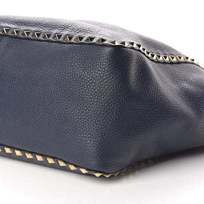 Valentino Garavani Pebbled Calfskin Medium Rockstud Reversible Tote Light Cuir Marine 12 of 15