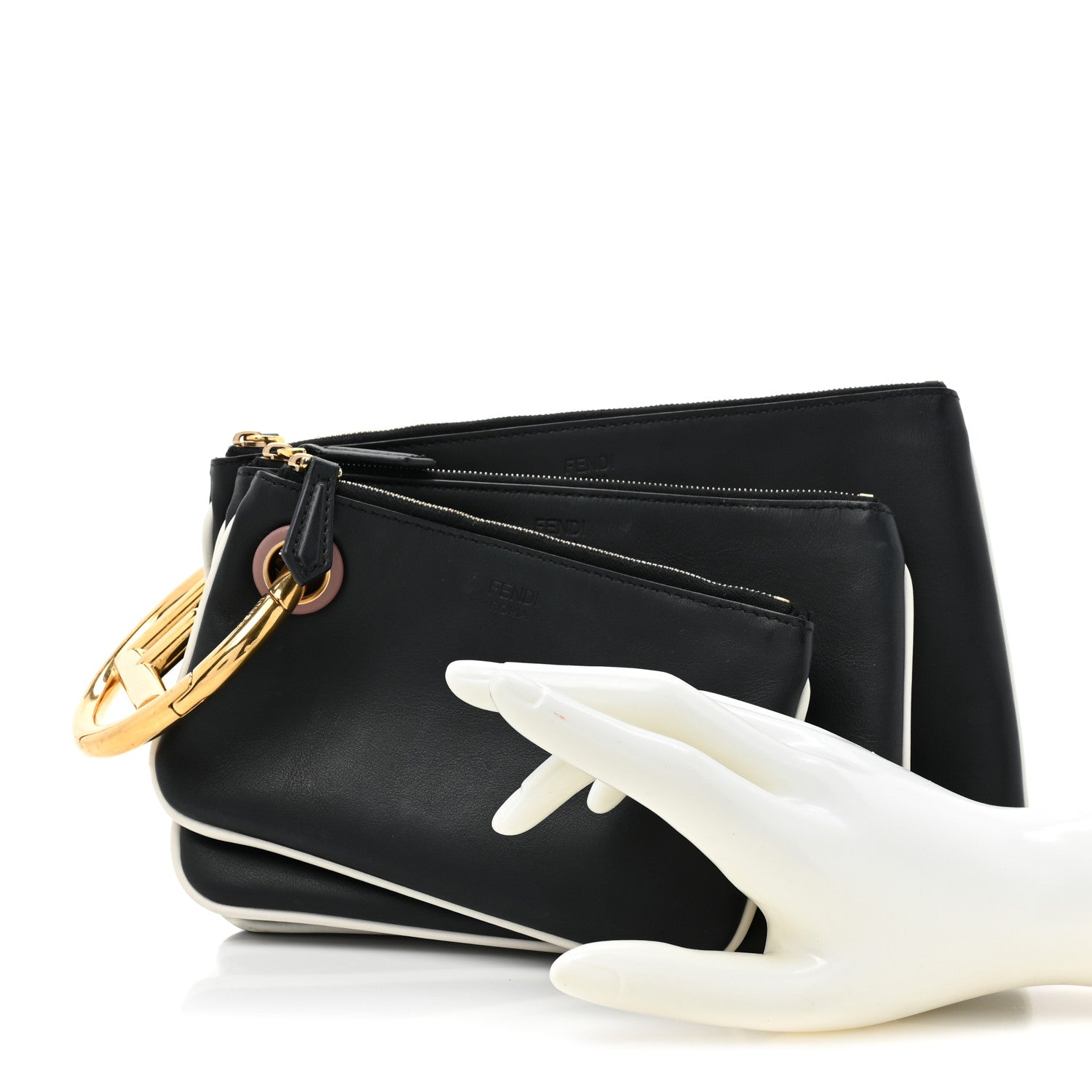 Fendi Vitello Century Opaco F is Fendi Bi-Color Triplette Pouch Set Black 2 of 15
