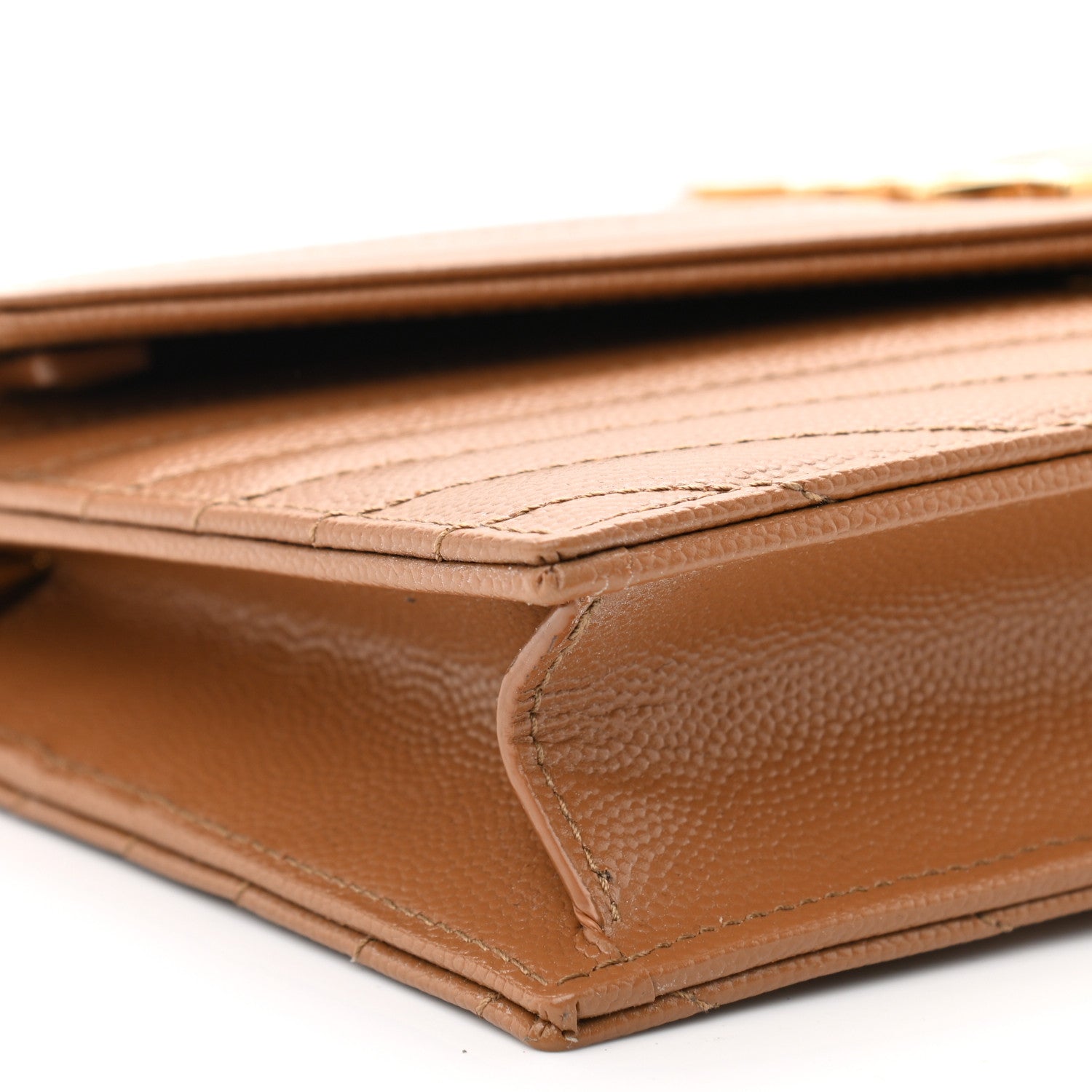 Saint Laurent Grain De Poudre Matelasse Chevron Monogram Envelope Chain Wallet Natural Dark 9 of 10