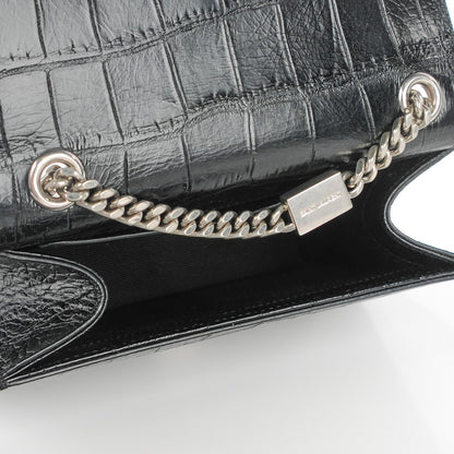 Saint Laurent Calfskin Crocodile Embossed Small Classic Monogram Tassel Satchel Black 5 of 8