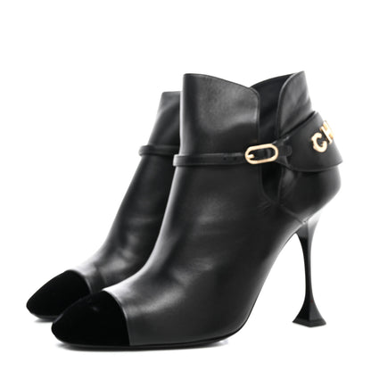 Chanel Lambskin Velvet Cap Toe Ankle Boots 41 Black 3 of 10