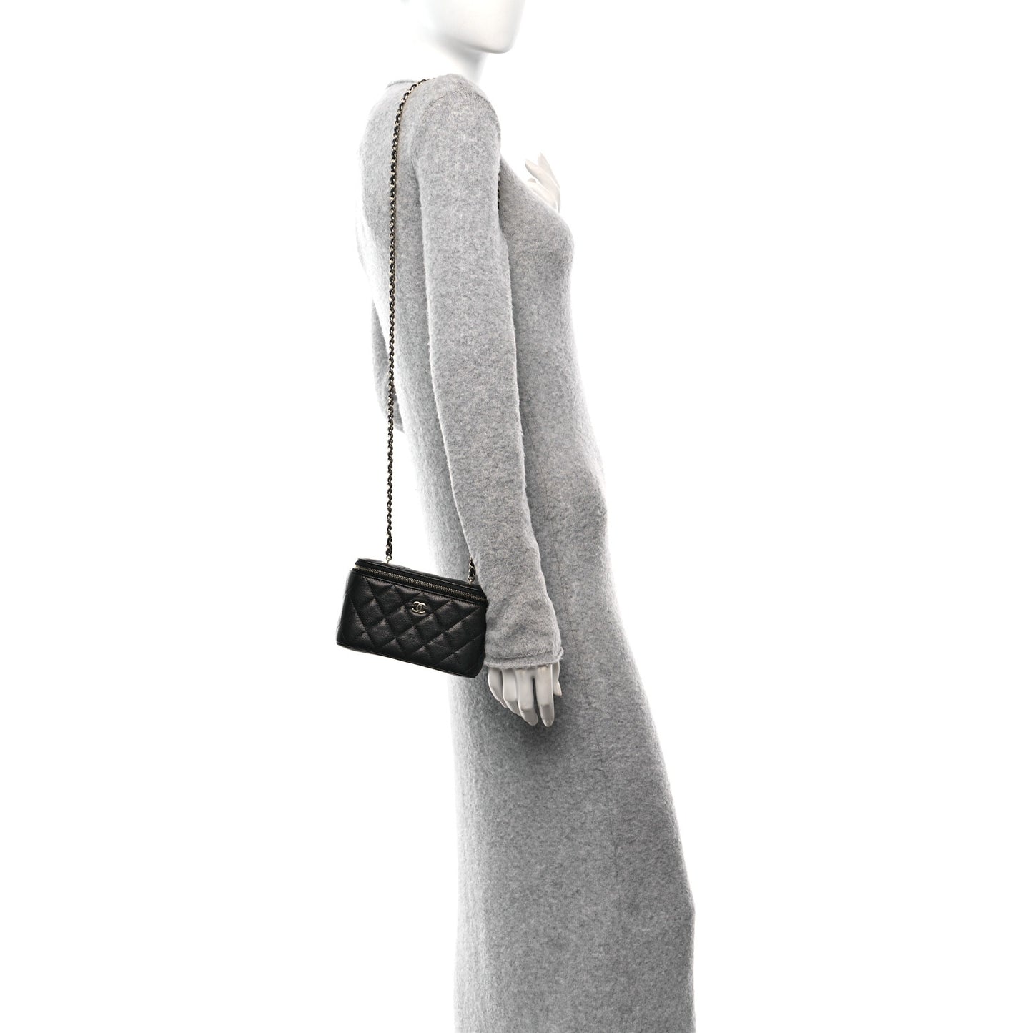Caviar Quilted Small Vanity Case With Chain Black
