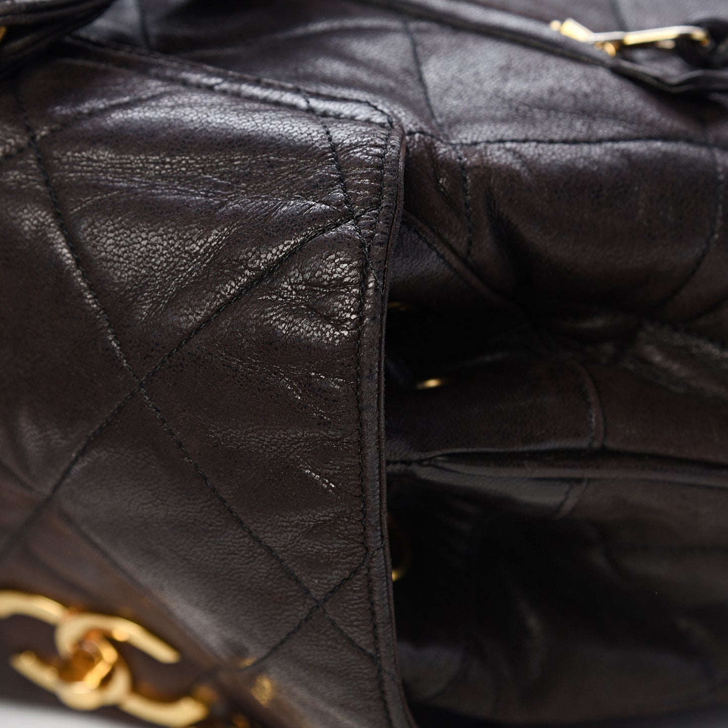 Lambskin Quilted Tassel Drawstring Backpack Dark Bown