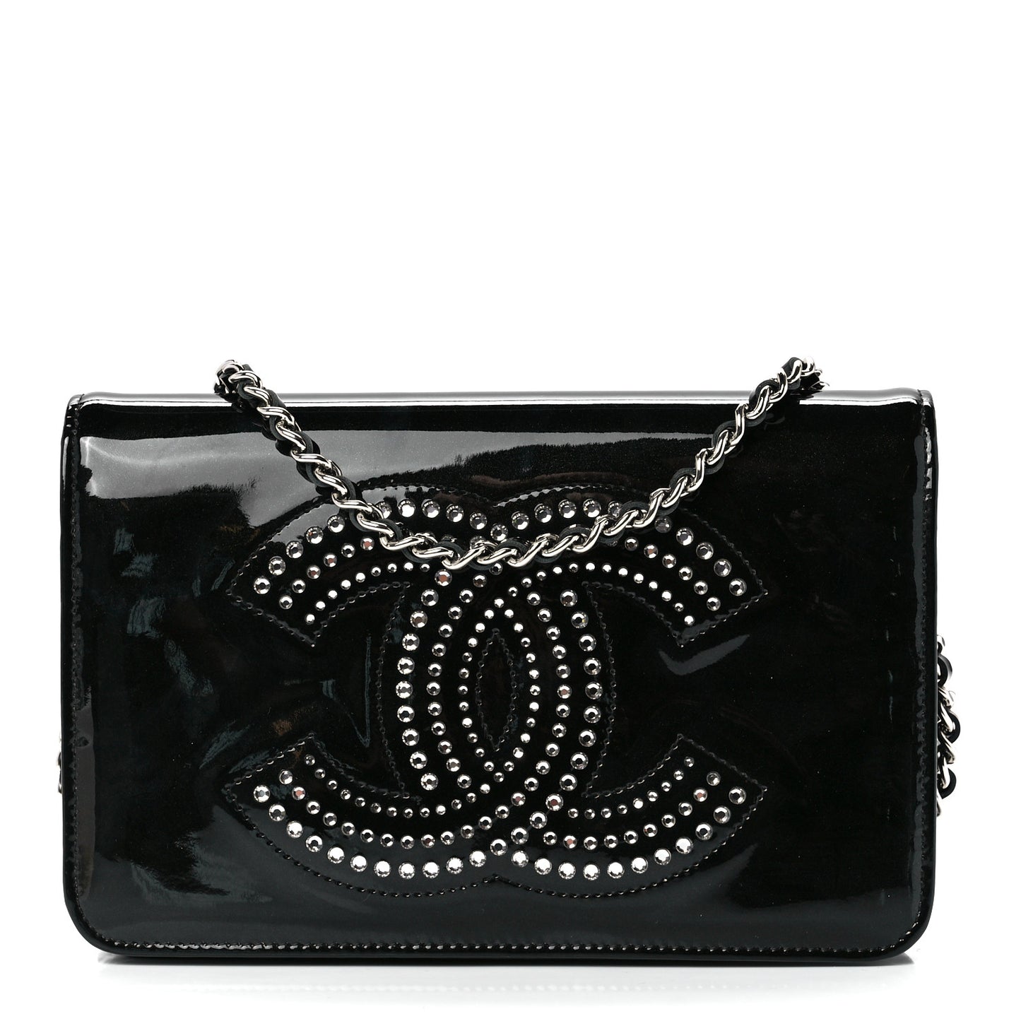 Patent Strass Wallet On Chain WOC Black