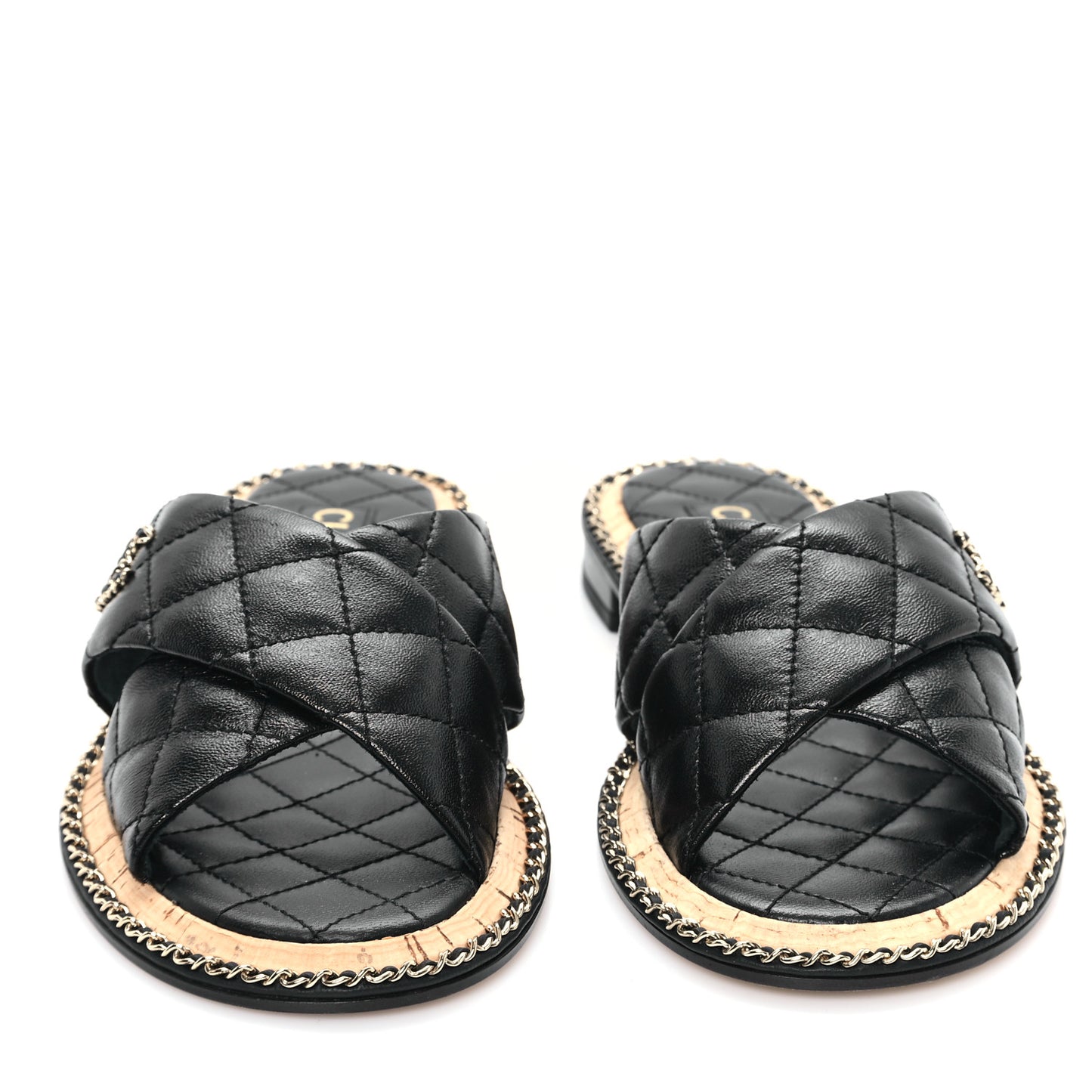 Lambskin Quilted Chain CC Sandals 38 Black