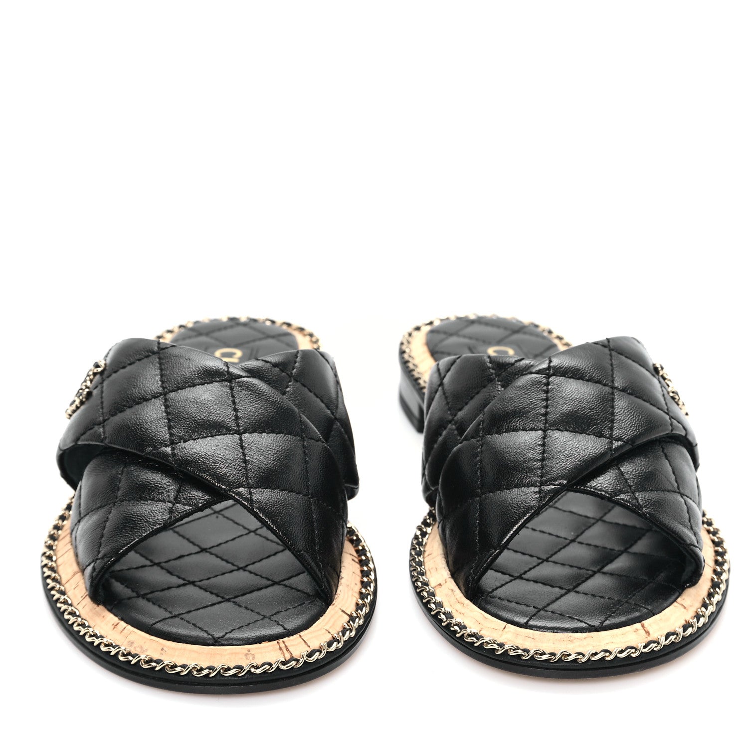 Chanel Lambskin Quilted Chain CC Sandals 38 Black 3 of 10