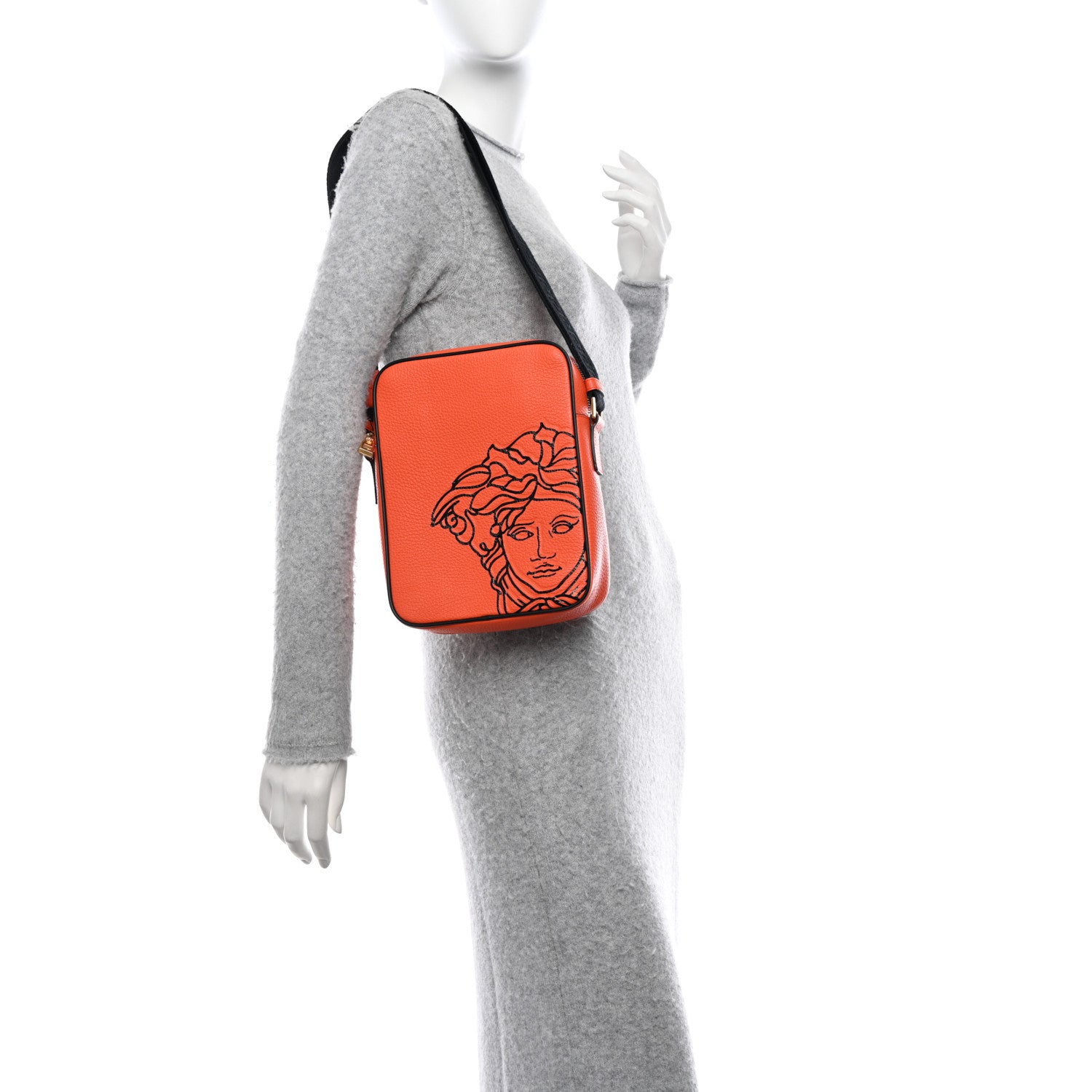 Versace Grained Calfskin Messenger Bag Orange 2 of 9