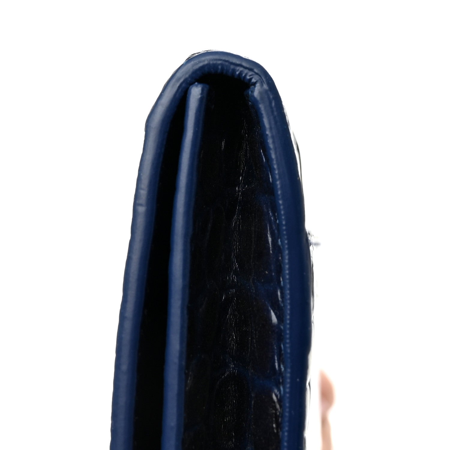 Balenciaga Shiny Calfskin Crocodile Embossed Hourglass Flap Flat Pouch Navy Blue 7 of 7