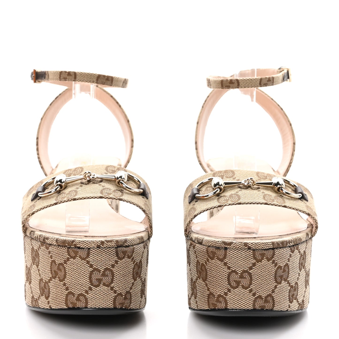 Monogram Nappa Chalotte Horsebit Ankle Strap 75mm Flatform Sandals 39 Beige Ebony