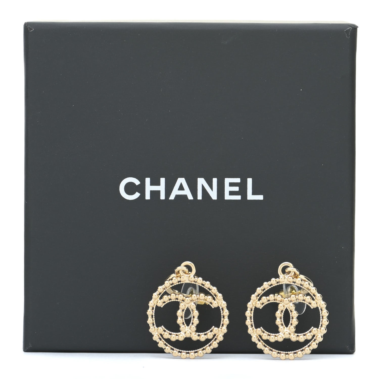 Chanel Metal Bead Round CC Drop Earrings Gold 5 of 5