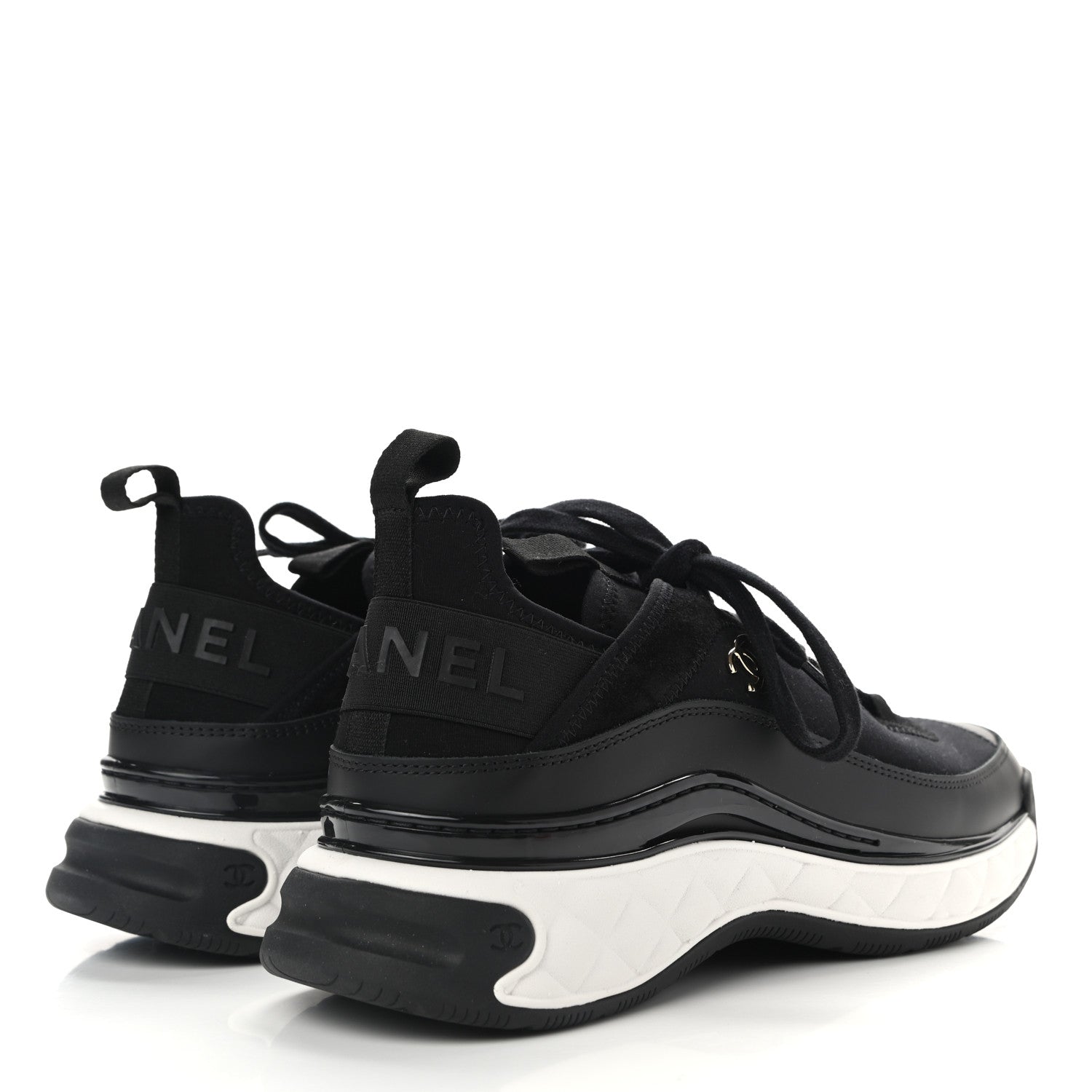 Chanel Velvet Calfskin Mixed Fibers CC Sneakers 40.5 Black 4 of 9