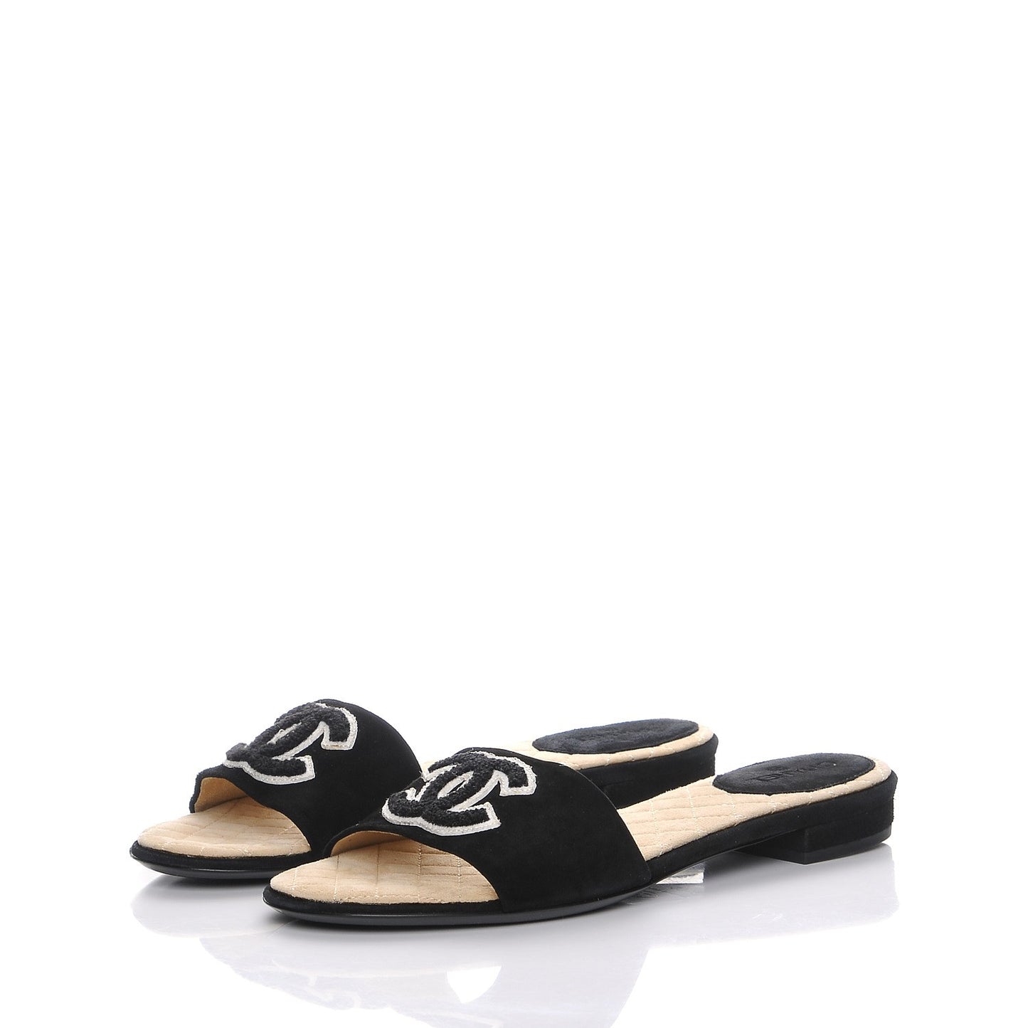 Suede Quilted CC Mules 37.5 Black