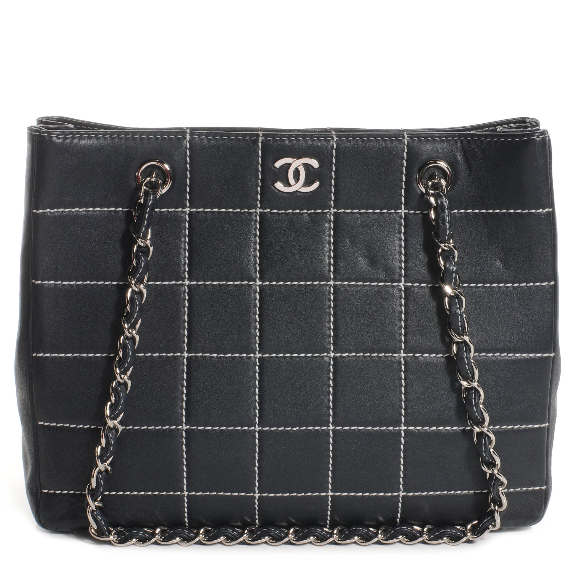 Chanel Leather Contrast Stitch Surpique Shoulder Bag Navy 1 of 8
