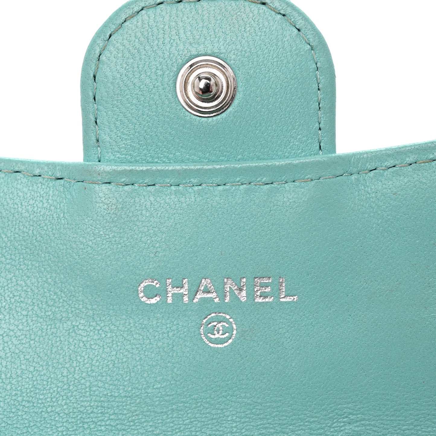 Lambskin Quilted Flap Card Holder Wallet Turquoise