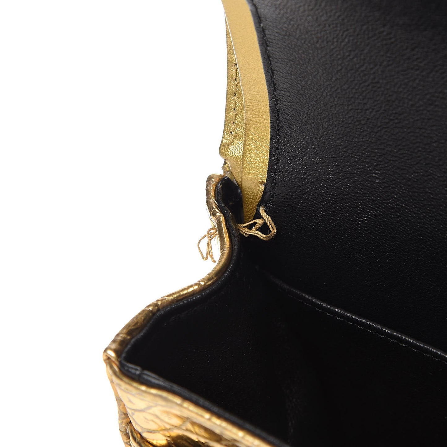 Metallic Calfskin Crocodile Embossed Cocodile Small Double Flap Gold Gold
