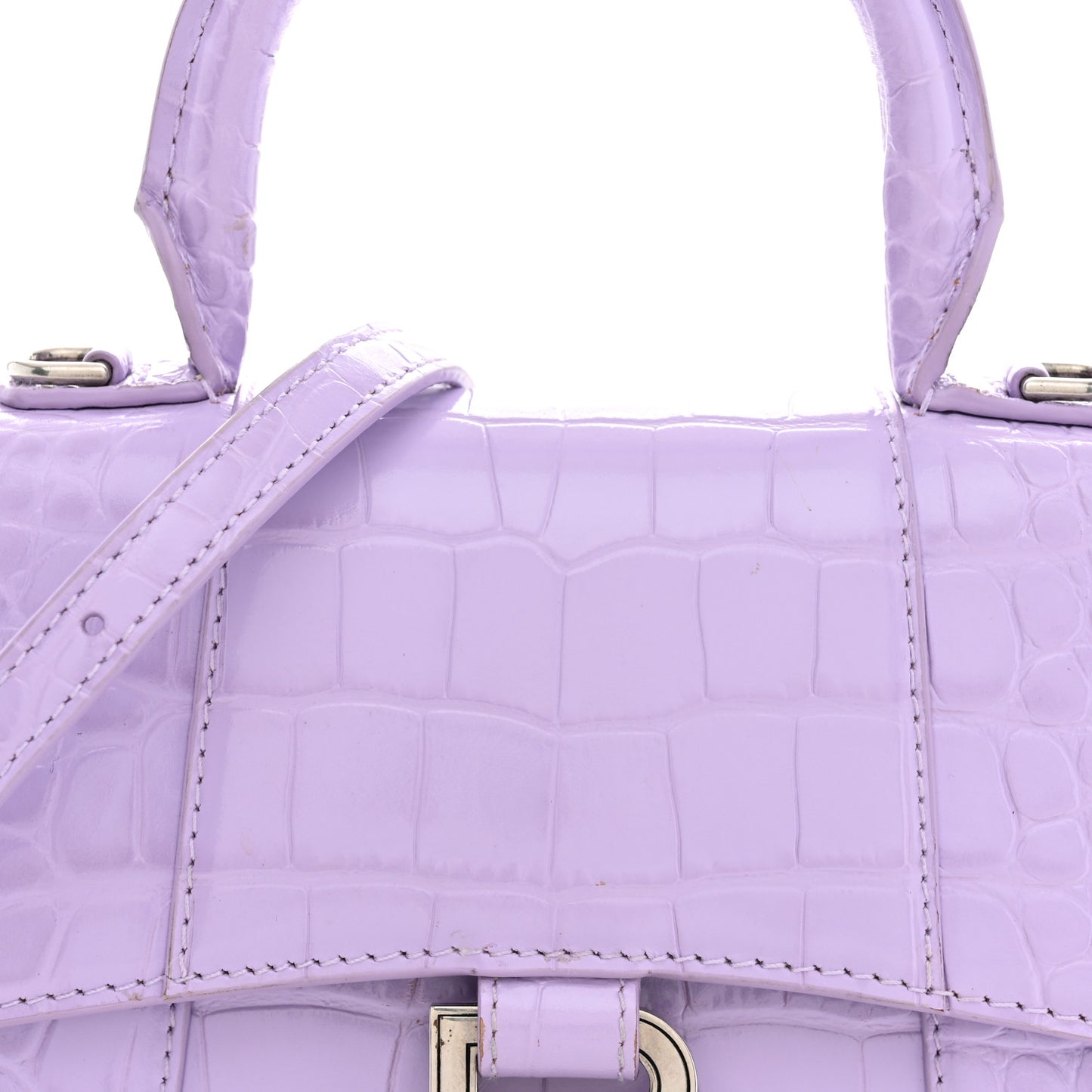 Shiny Calfskin Crocodile Embossed Hourglass Top Handle Bag XS Lilac