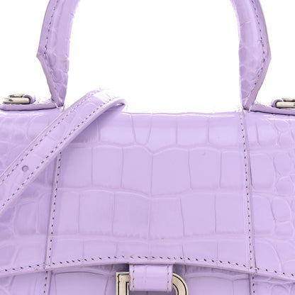 Balenciaga Shiny Calfskin Crocodile Embossed Hourglass Top Handle Bag XS Lilac 8 of 11