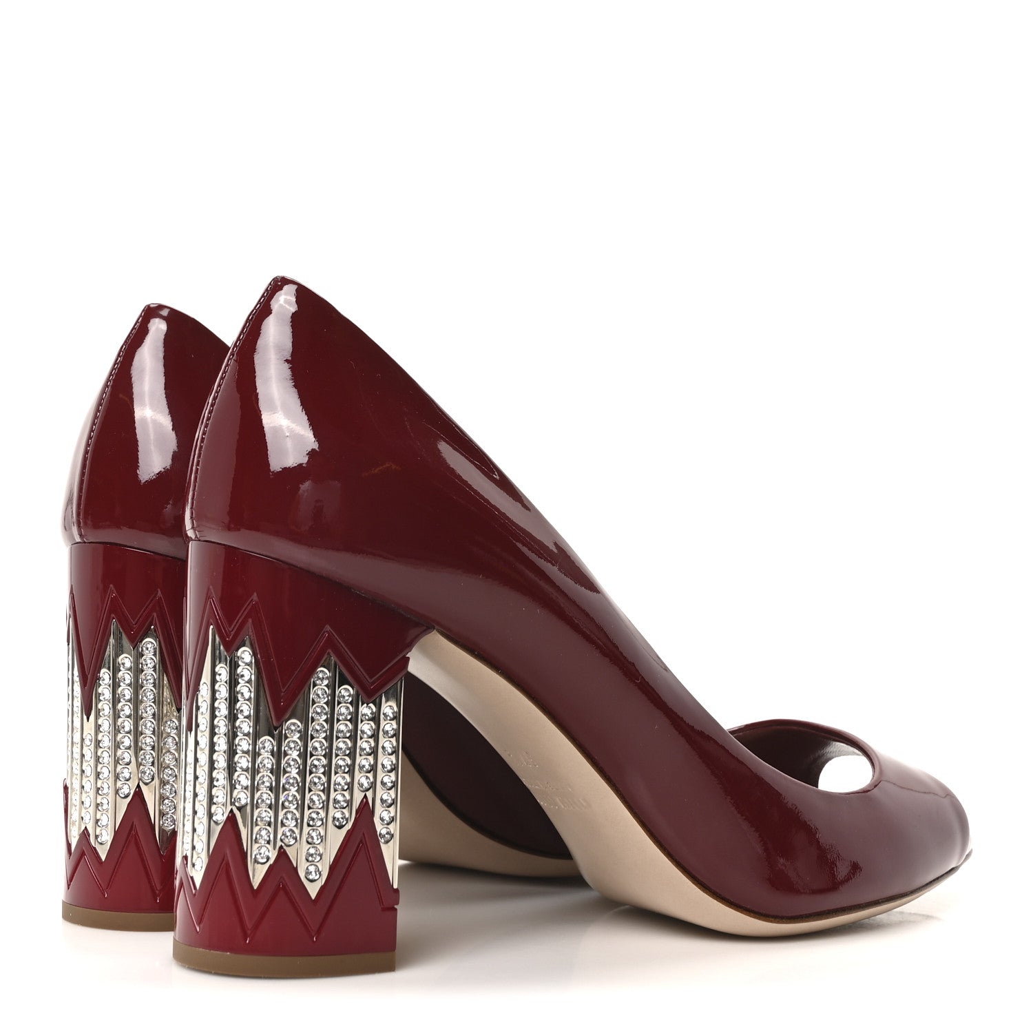 Miu Miu Patent Crystal Peep Toe Pumps 37.5 Burgundy 5 of 8