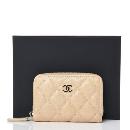 Chanel Iridescent Caviar Quilted Zip Card Holder Beige 9 of 9