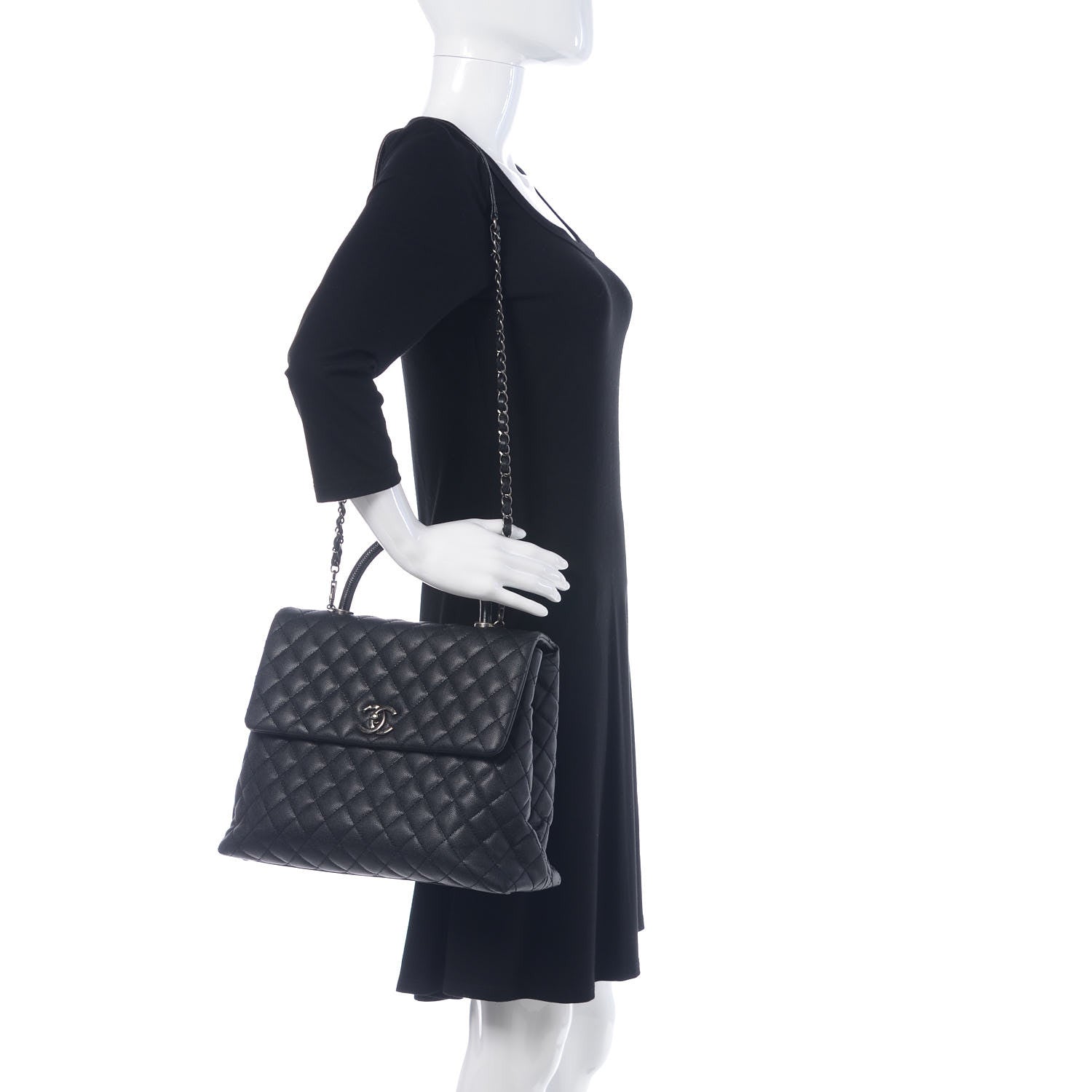 Chanel Caviar Lizard Quilted Large Coco Handle Flap Black 2 of 11