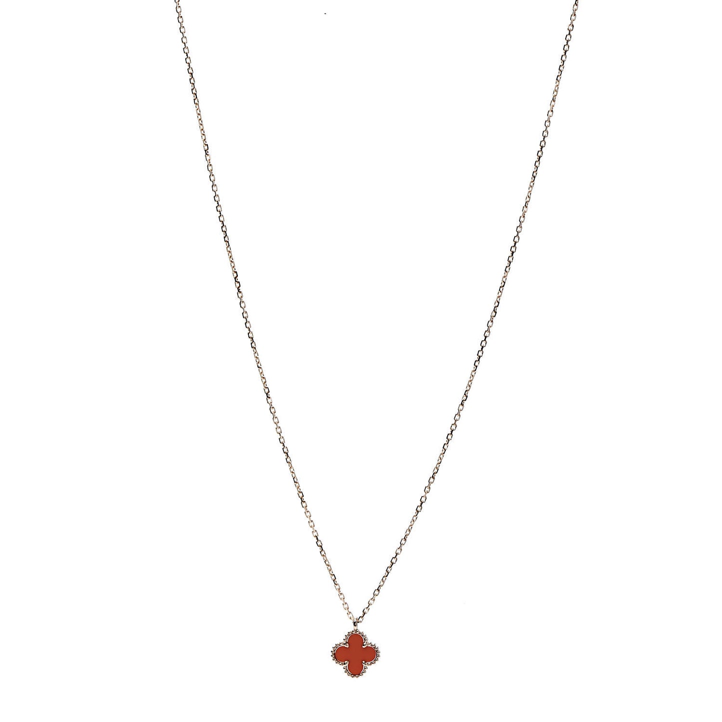 18K Rose Gold Carnelian Sweet Alhambra Pendant Necklace