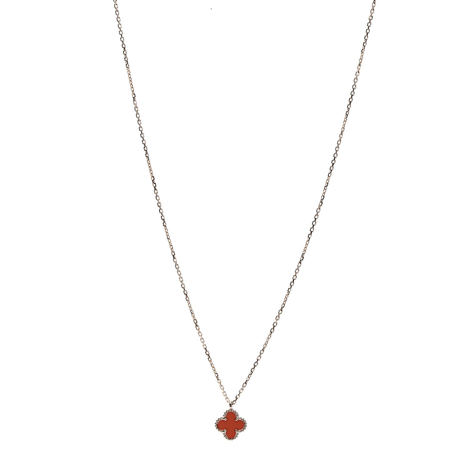 Van Cleef & Arpels 18K Rose Gold Carnelian Sweet Alhambra Pendant Necklace 2 of 7