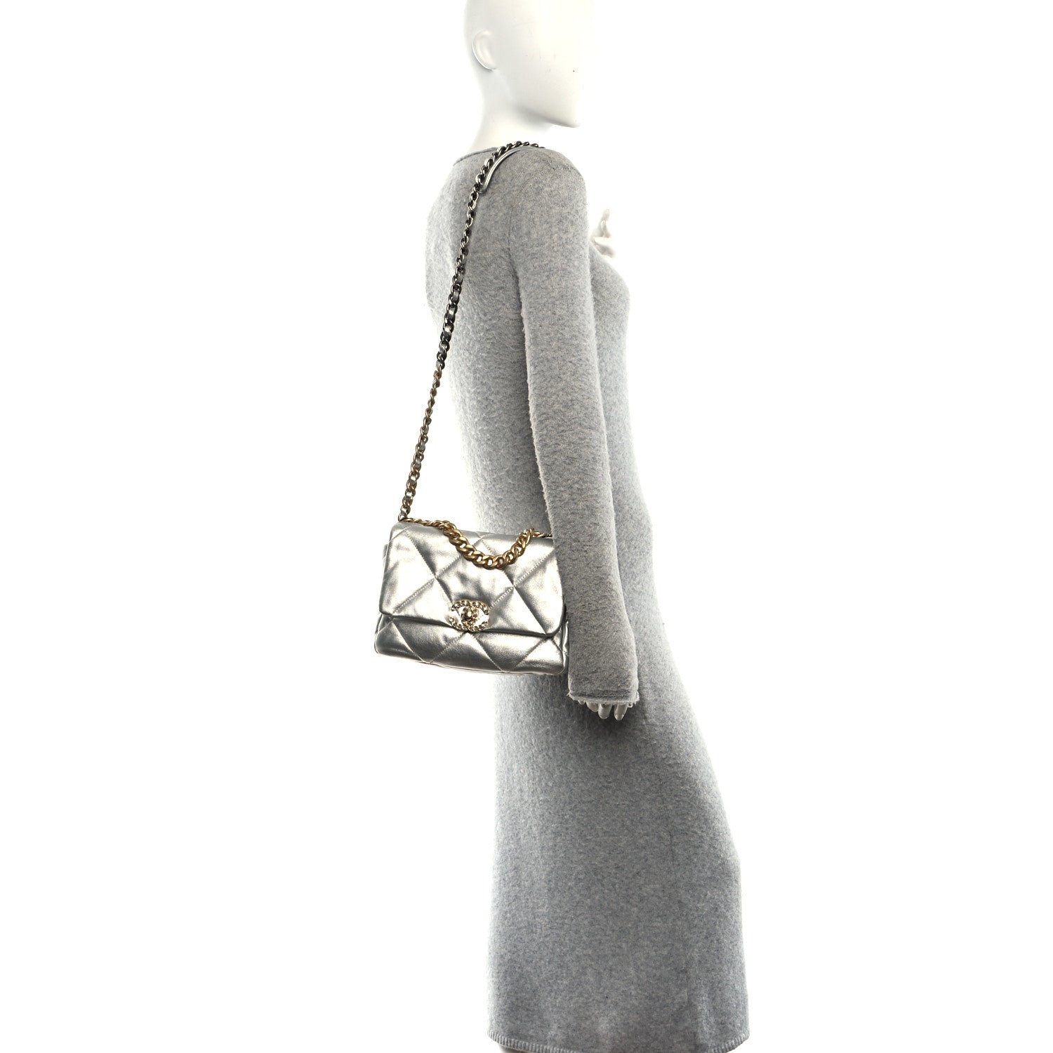 Chanel Metallic Lambskin Quilted Medium Chanel 19 Flap Silver 2 of 10