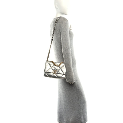 Chanel Metallic Lambskin Quilted Medium Chanel 19 Flap Silver 2 of 10