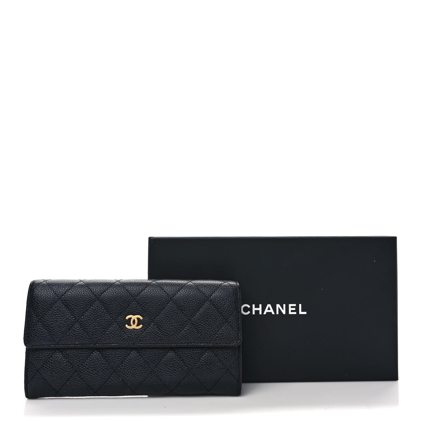 Caviar Quilted Large Gusset Flap Wallet Black
