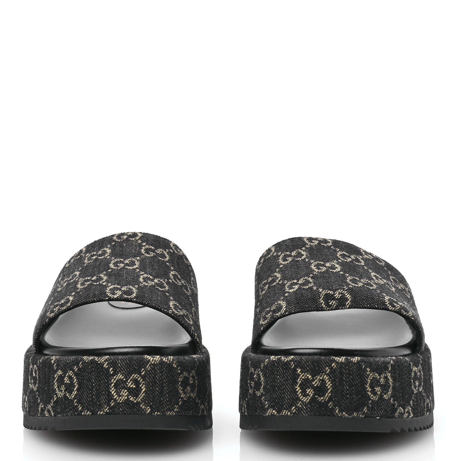 Gucci Jacquard Black Denim GG Monogram Angelina Platform 55mm Slide Sandals 40 Black Ivory 2 of 9
