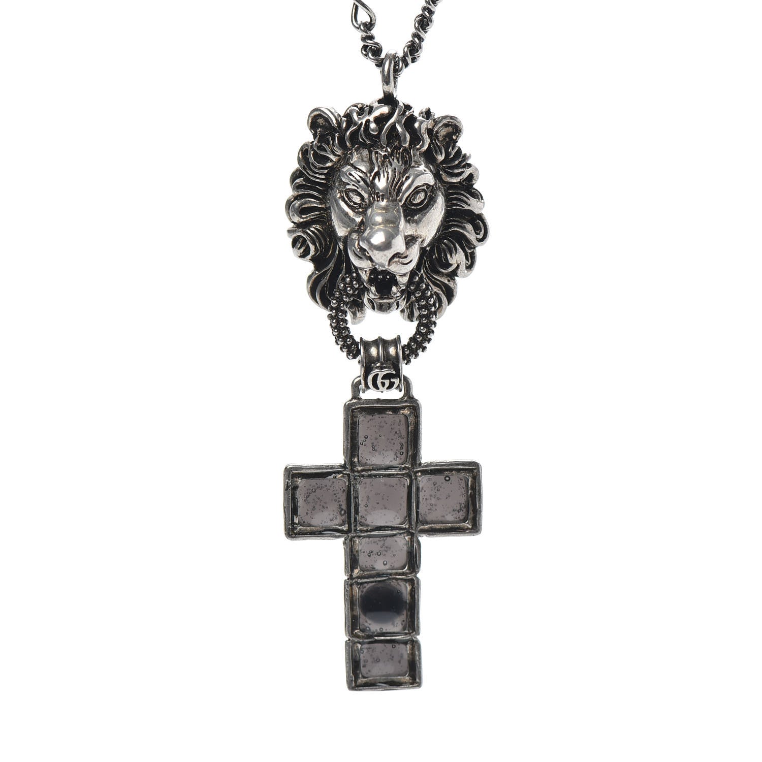 Gucci Enamel Brass Lion Head Crucifix Necklace Black 4 of 6