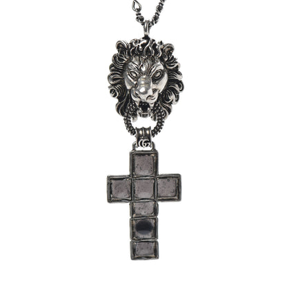 Gucci Enamel Brass Lion Head Crucifix Necklace Black 4 of 6