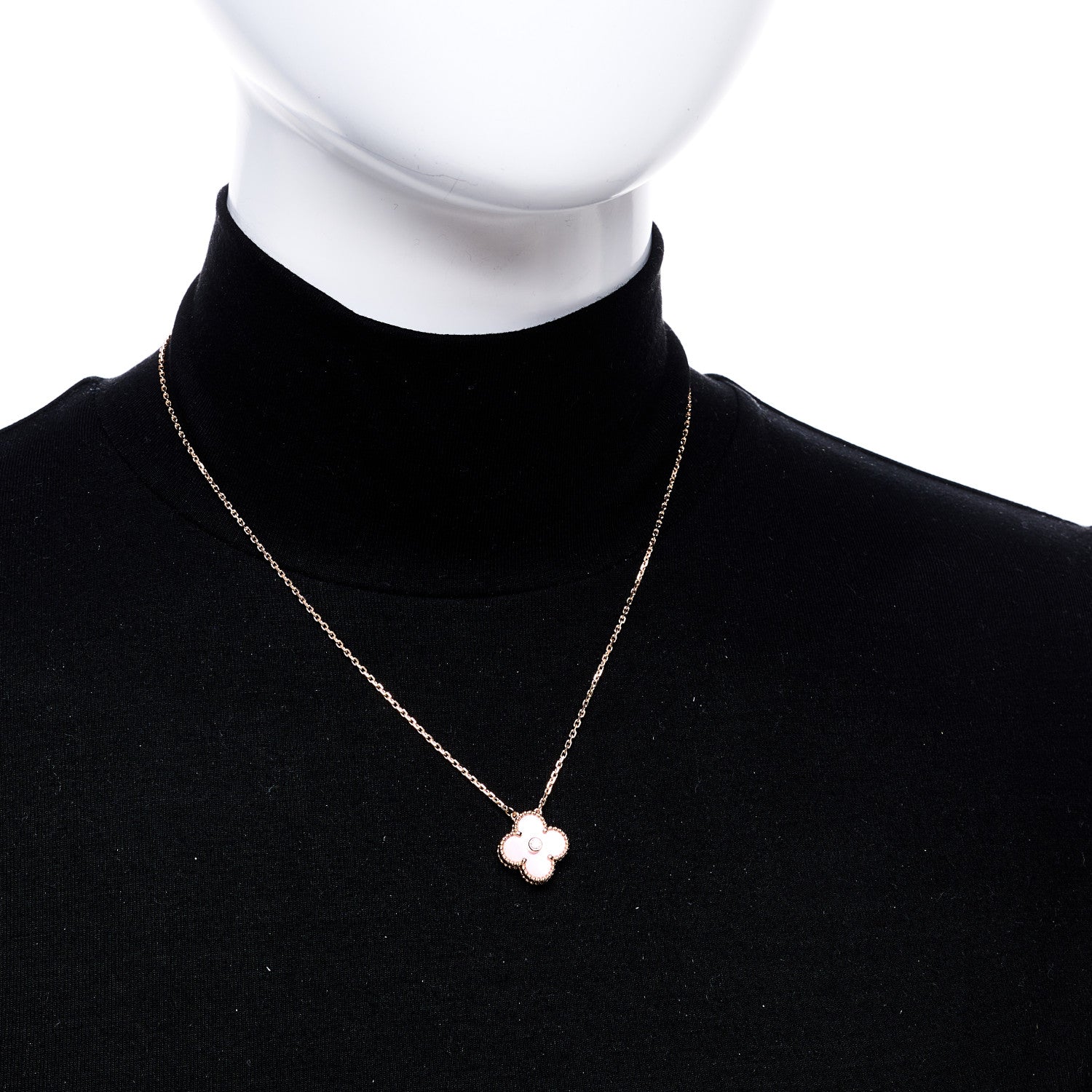 Van Cleef & Arpels 18K Rose Gold Diamond Pink Mother of Pearl Vintage Alhambra Pendant Necklace 2 of 6