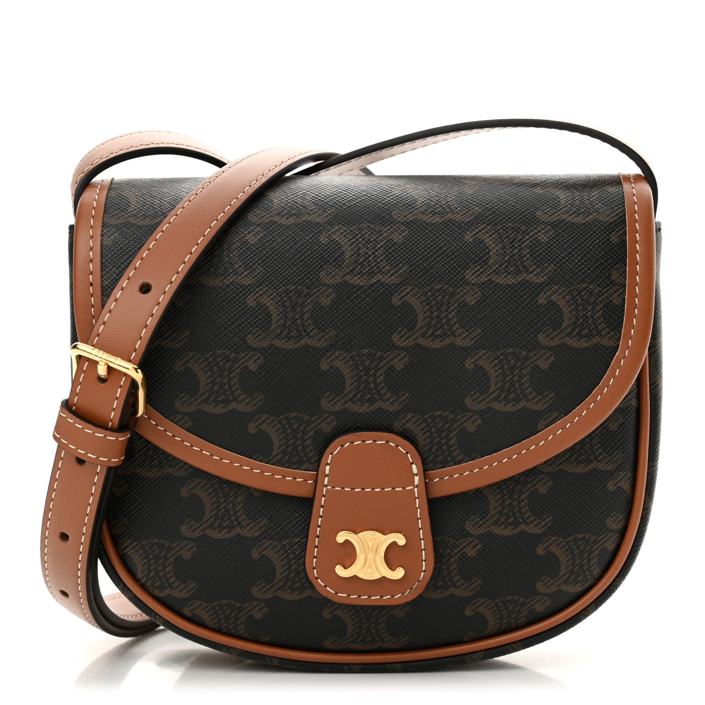 Canvas Calfskin Triomphe Mini Besace Tan
