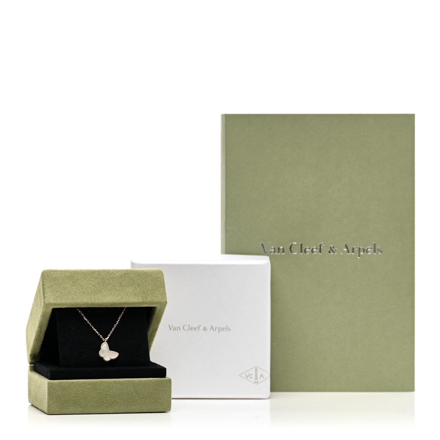 18K Yellow Gold Mother of Pearl Sweet Alhambra Butterfly Pendant Necklace