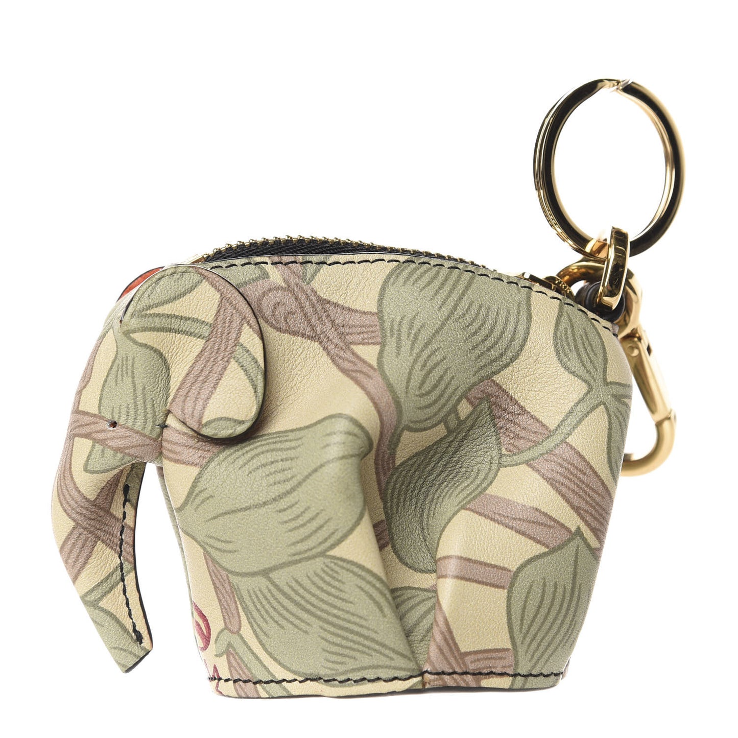 Calfskin Floral Print Elephant Coin Purse Bag Charm Key Holder