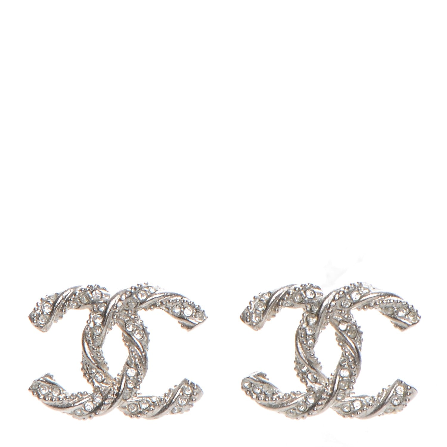 Chanel Crystal CC Twisted Earrings Silver 1 of 5