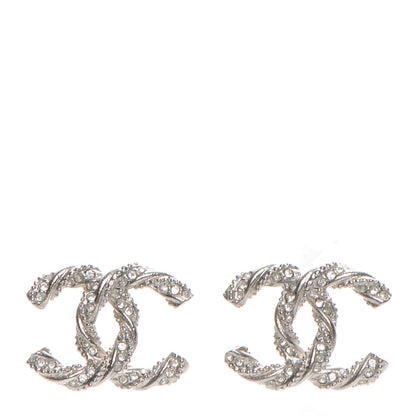 Chanel Crystal CC Twisted Earrings Silver 1 of 5